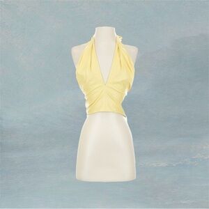 Staud Yellow Faux Leather Halter Top